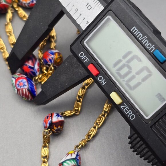 VTG Venetian Murano Millefiori Glass Beaded Station Necklace 31" Gold Plated - Picture 7 of 11
